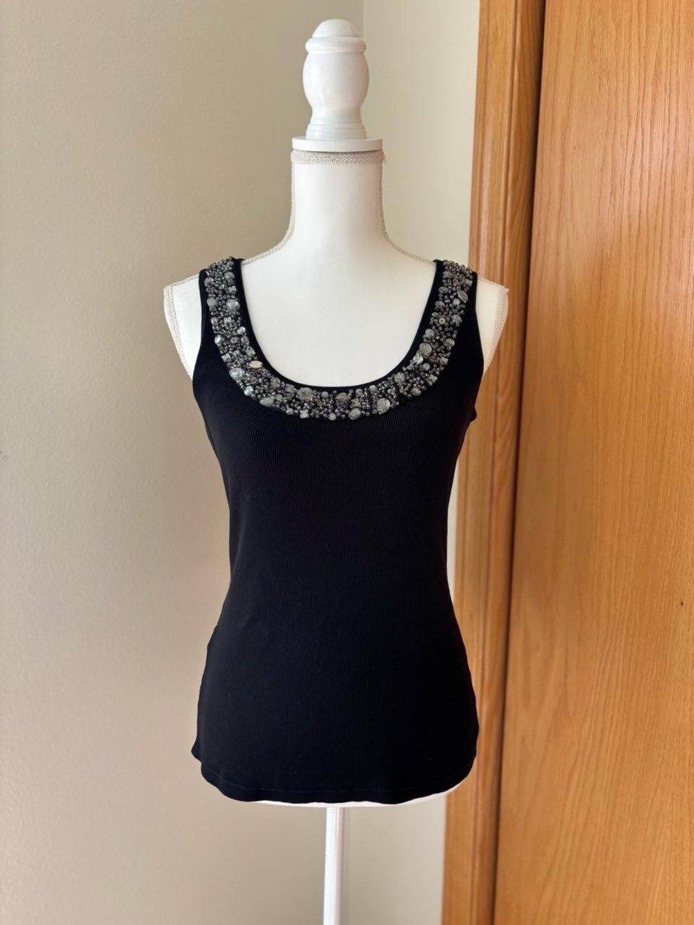 Y2K Express Black Tank Top with Beaded Scoop Neckline